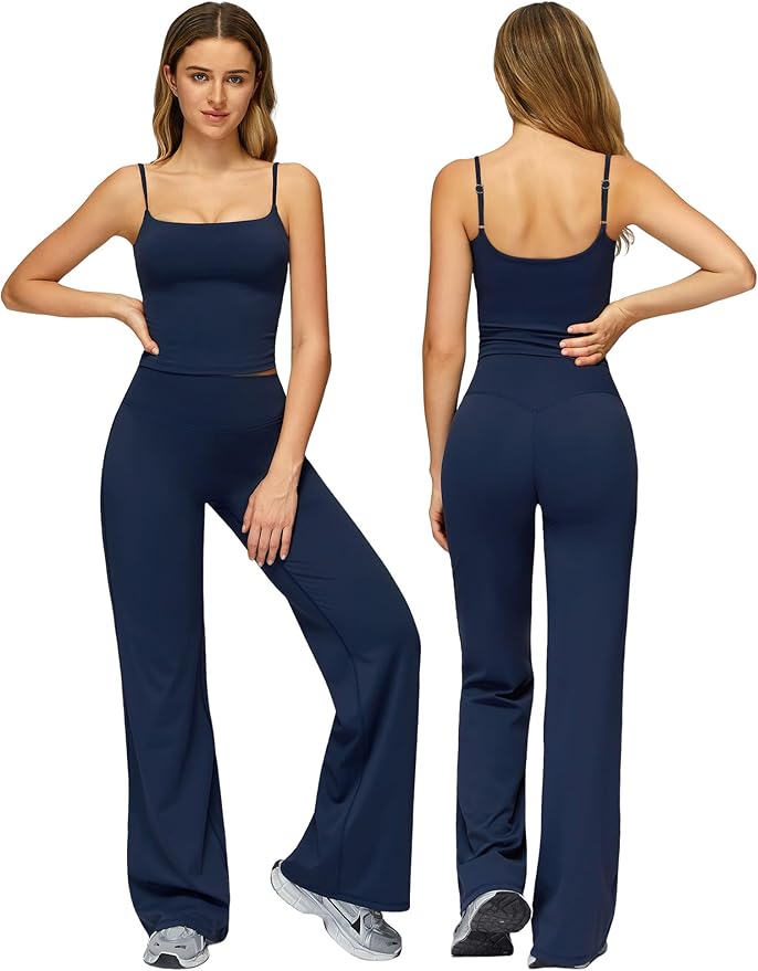 ABOCIW Womens Workout Sets 2 Piece Spaghetti Straps Crop Top Straight Leg Yoga Pants Yoga Pilates Outfits