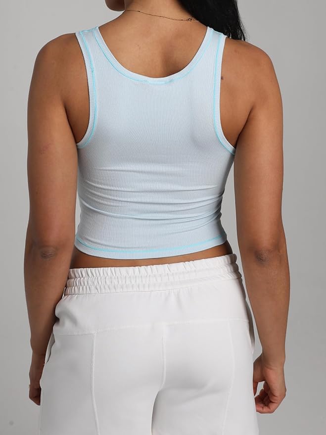 Danysu Women Rib Tank Top Padded Workout Top Square Neck Crop Tank Fitted Basic Cami Tops