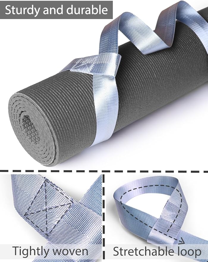 Yoga Mat Strap with Carabiner Clip, Adjustable Carrier for Yoga Mats, Sky Blue [MAT NOT Included]