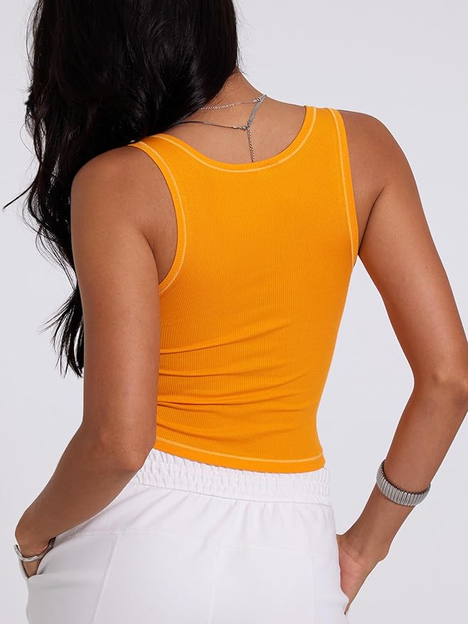 Danysu Women Rib Tank Top Padded Workout Top Square Neck Crop Tank Fitted Basic Cami Tops