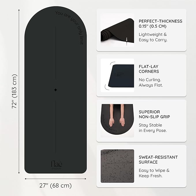 Arch-shaped Yoga Mat, Eco PU Rubber, Non-Slip Exercise Mat for Yoga, Pilates, Home Workout & Stretching with Carry/Stretch Strap & Motivational Design