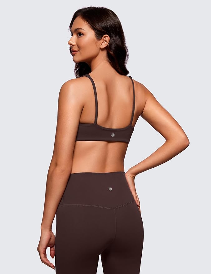 CRZ YOGA Butterluxe Square Neck Spaghetti Strap Sports Bras for Women - Low Coverage Yoga Wireless Padded Cami Crop Top