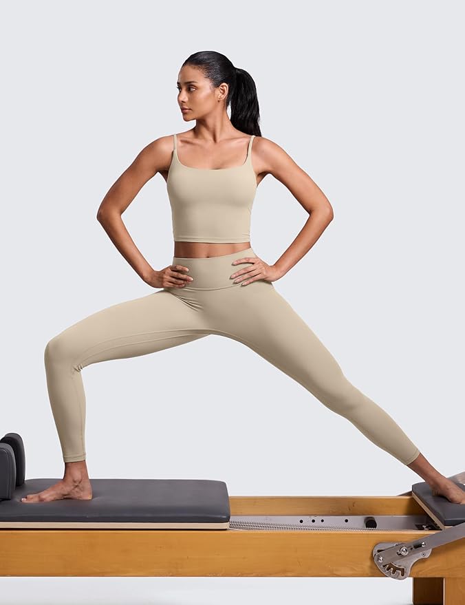 CRZ YOGA Butterlift Adjustable U Back Crop Tank Tops for Women - Padded Camisole Scoop Neck Workout Longline Sports Bras