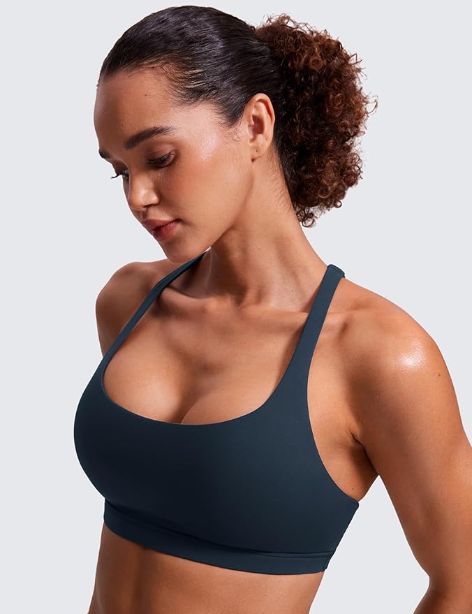 CRZ YOGA Naked Feeling Strappy Sports Bras for Women - Criss Cross Back Wireless Padded Cami Yoga Workout Top