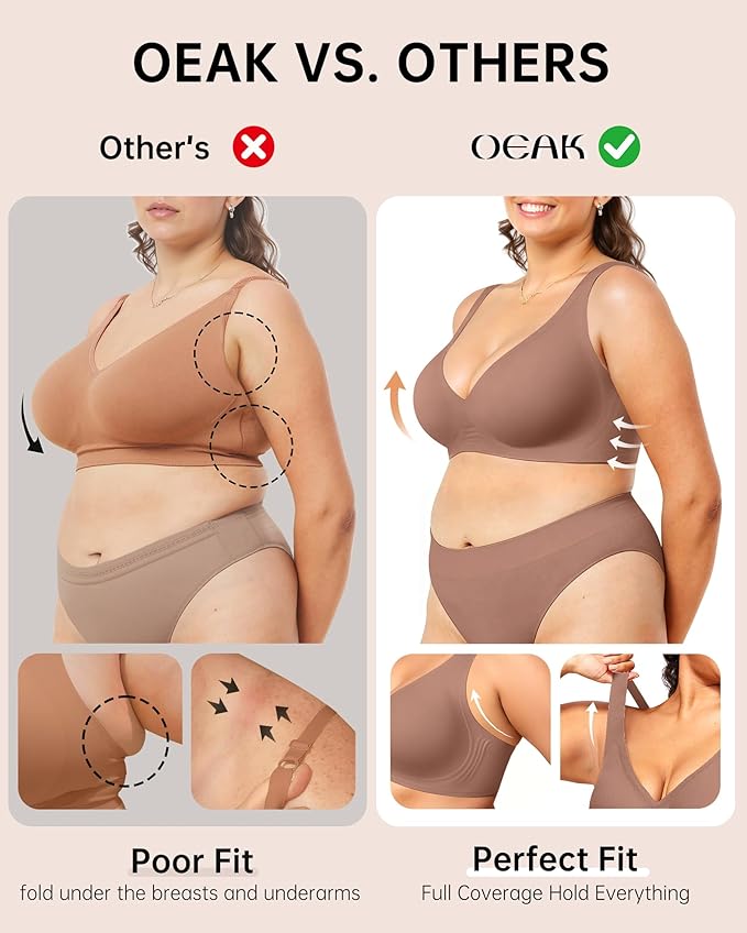 OEAK Womens Deep V Bras Wireless Comfortable Bra Supportive No Underwire Bras Tshirt Push Up Bralettes Plunge Seamless Bra