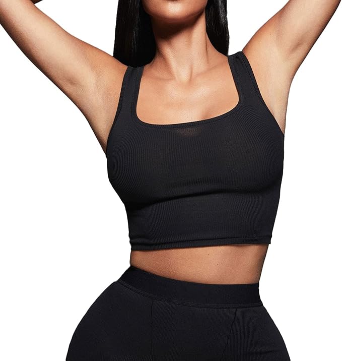 LICOBOD Casual Workout Sets 2 Piece Outfits for Women Ribbed Crop Tank Top High Waist Yoga Leggings Lounge Wear Tracksuit