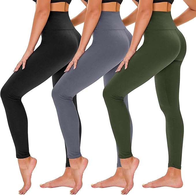 TNNZEET 3 Pack Leggings for Women - Black Tummy Control High Waisted Soft Yoga Pants for Workout Gym Running with Pockets