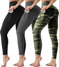 3 Pack Leggings with Pockets for Women,Butt Lift High Waisted Tummy Control Workout Yoga Pants Reg & Plus Size