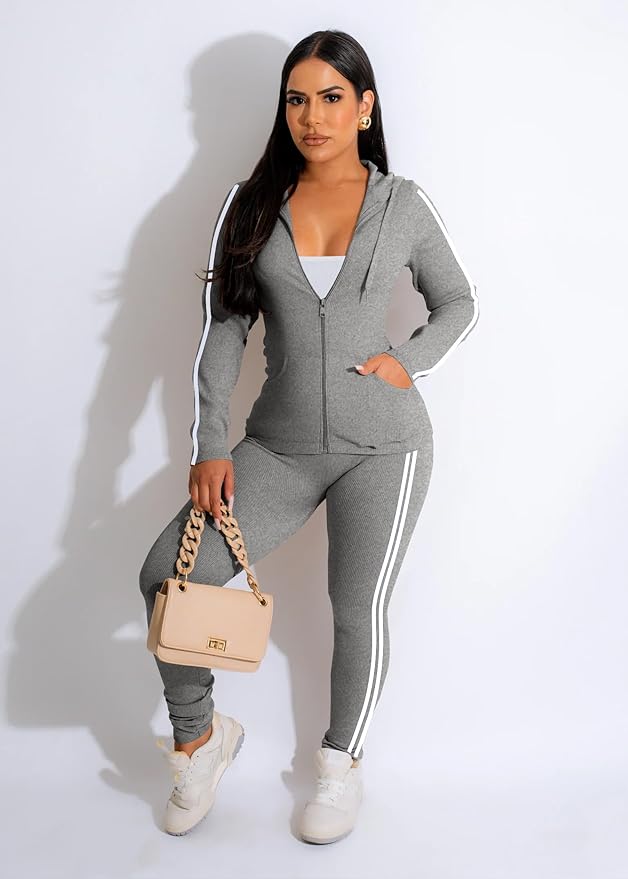 YeGine Women 2 Piece Outfits Long Sleeve Tracksuit Bodycon Matching Sets Hoodie Jacket Jogging Suit