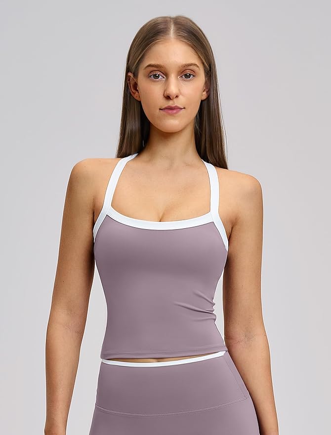 QBGJTD Womens Longline Sports Bras Cross Back Active Gym Yoga Padded Workout Crop Tank Top with Built in Bra