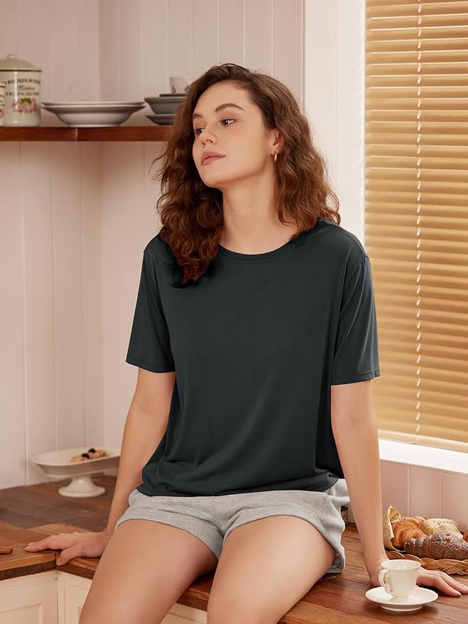 ODODOS Modal Soft Short Sleeve Shirts for Women Crew Neck Yoga Tee Casual Workout Tops