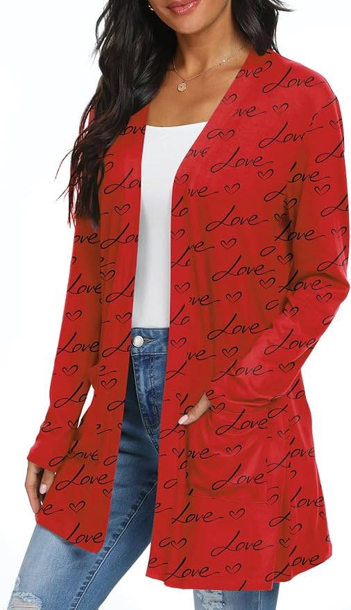 Womens Casual Lightweight with Pocketes Long Sleeve Open Front Cardigan