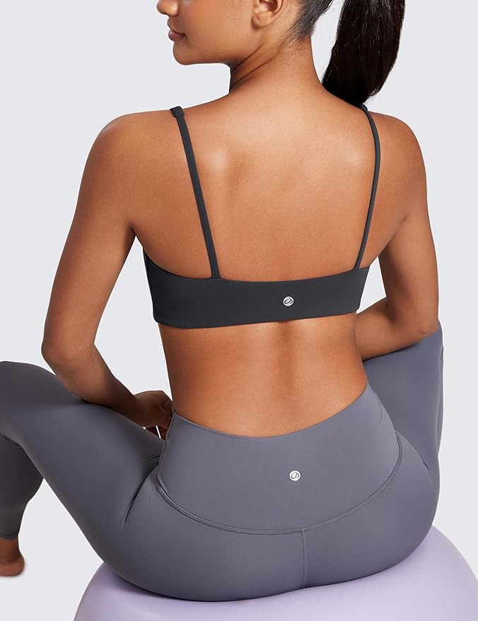 CRZ YOGA Butterluxe Square Neck Spaghetti Strap Sports Bras for Women - Low Coverage Yoga Wireless Padded Cami Crop Top