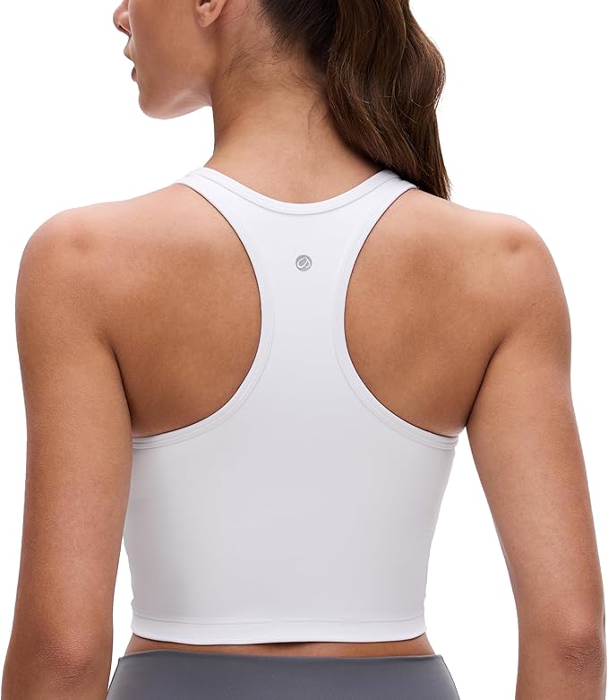 CRZ YOGA Butterluxe Racerback Crop Tank Tops for Women - Padded Y-Back Longline Sports Bras Scoop Neck Workout Yoga