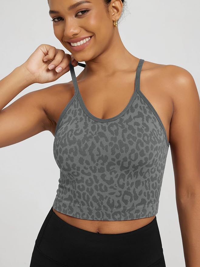 ODODOS Women's Crop 3-Pack Seamless Rib-Knit Camisole Crop Tank Tops