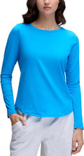 CRZ YOGA Pima Cotton Crewneck Long Sleeve Shirts for Women - Workout Athletic Yoga Casual Tops Soft Plain T-Shirt