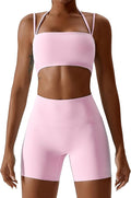 ABOCIW Workout Sets for Women 2 Piece Twist Front Halter Sports Bras High Waist Biker Shorts Exercise Gym Yoga Outfit