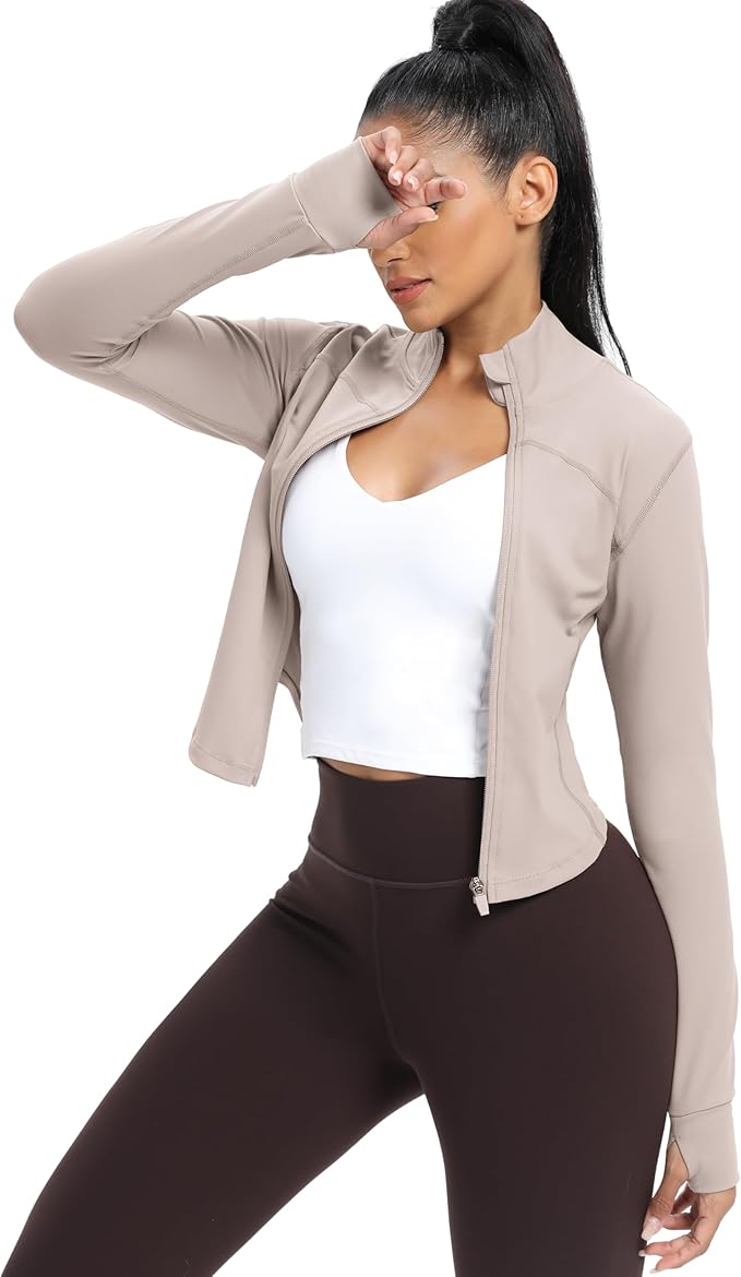GYM RAINBOW Womens Zip Up Workout Jakcets Lightweight Slim Fit Running Athletic Jackets with Thumb Holes