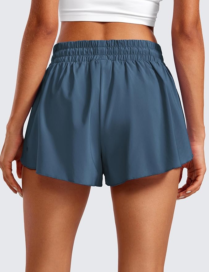 CRZ YOGA 2 in 1 Split Flowy Running Shorts for Women 3" - High Waisted Quick Dry Skirts for Tennis Workout Athletic Lounge