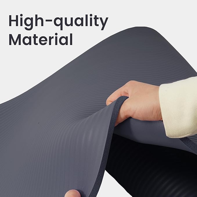 Fitvids Yoga Mat, 1/2-Inch Extra Thick High Density Exercise Mat, Anti-Tear Exercise Yoga Mat with Carrying Strap, Suitable for Various Yoga Exercises