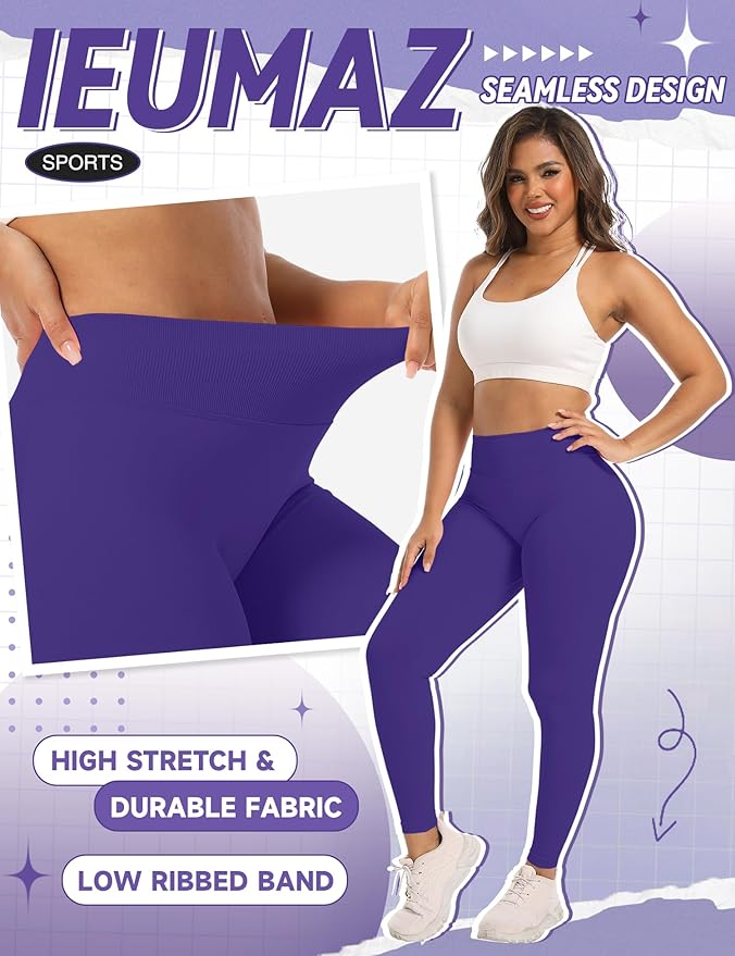 Ieumaz Scrunch Butt Lifting Leggings for Women Gym Seamless Workout Leggings Mid Low Waist Tummy Control Yoga Pants