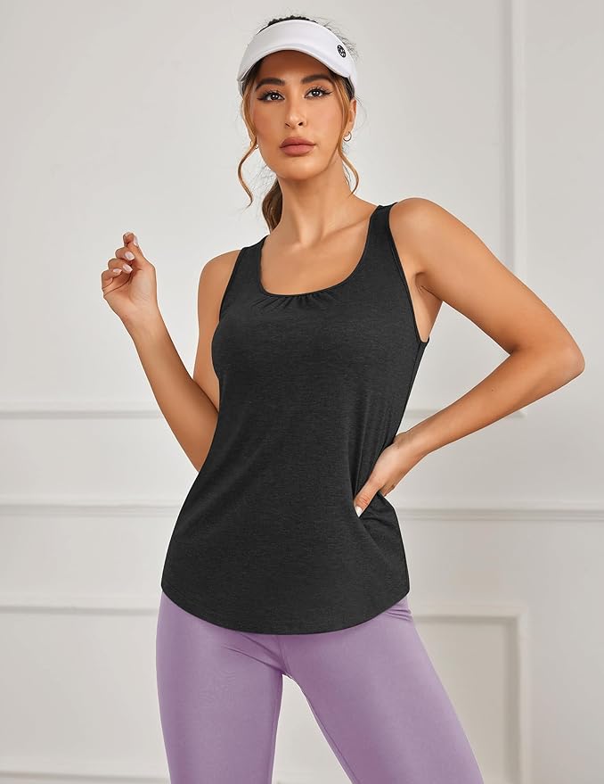 PINSPARK Workout Tops for Women Racerback Tank Tops Sleeveless Athletic Running Shirts Lightweight Yoga Gym Tank,2 Pack S-3XL