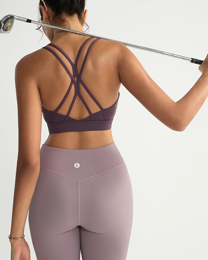 RUNNING GIRL Sports Bras for Women,Strappy Crisscross Back Padded Low Impact Running Sports Bra with Removable Cups