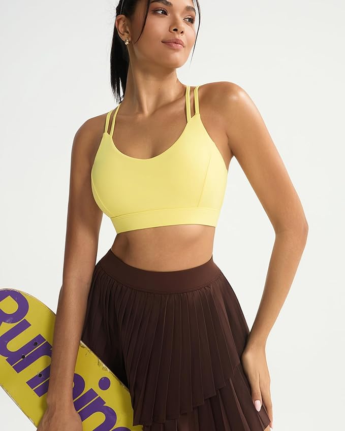 RUNNING GIRL Sports Bras for Women,Strappy Crisscross Back Padded Low Impact Running Sports Bra with Removable Cups