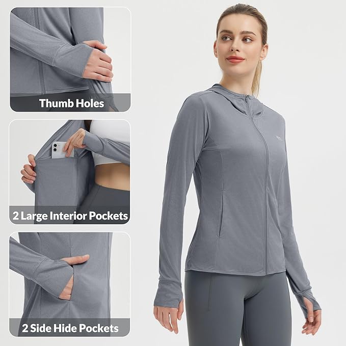 baleaf Women's Sun Protection Jacket Hoodie Clothing Lightweight Long Sleeve Sun Cover Up Shirt