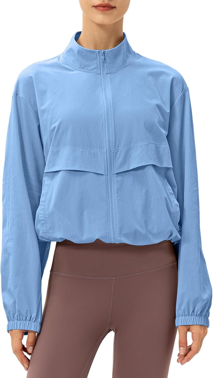 Locachy Women's Lightweight Zip Up Athletic Jacket Stand Collar Windproof Sun Protection Workout Outdoor Jacket