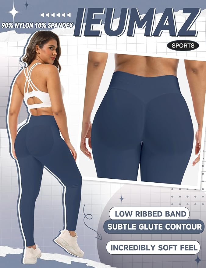 Ieumaz Scrunch Butt Lifting Leggings for Women Gym Seamless Workout Leggings Mid Low Waist Tummy Control Yoga Pants