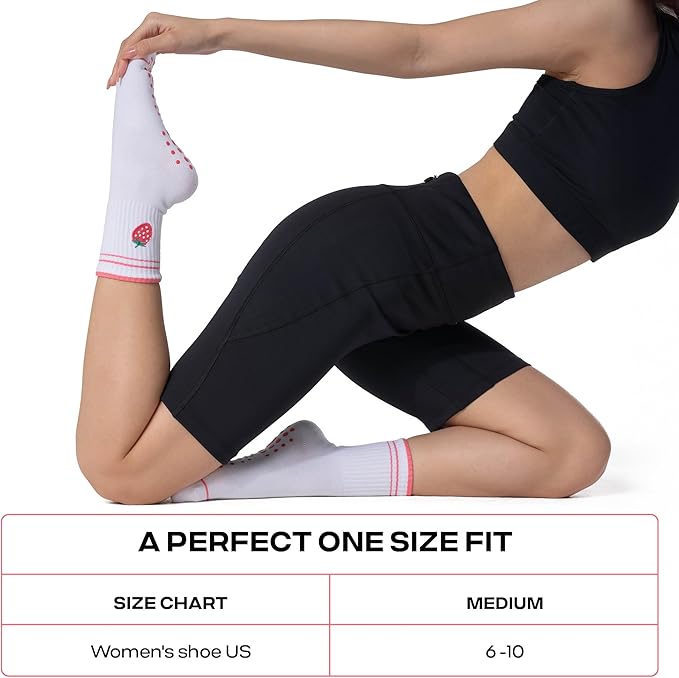 CoolMate Pilates Socks with Grips for Women, Yoga Socks, Crew Non Slip Women for Barre, Pilates Gifts for Women