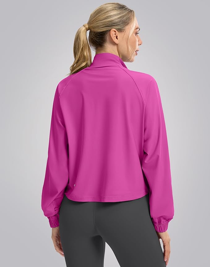 Soothfeel Women's Athletic workout Jacket Lightweight UPF 50+ Long Sleeve Sun Protection Shirts Zip Up Cropped Hiking Tops