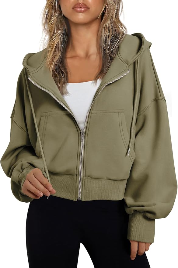 Trendy Queen Hoodies for Women Full Zip Up Cropped Sweatshirts Jackets Casual Comfy Gym Tops Fall Outfits Winter Clothes 2026