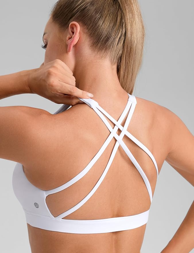 CRZ YOGA Butterbreeze Square Neck Sports Bras for Women - Strappy Thin Straps Workout Traning Padded Gym Halter Cami Top