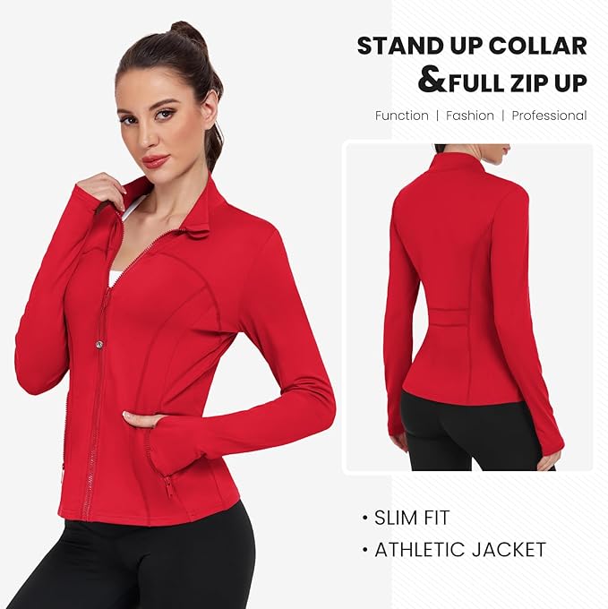 Women's Workout Jackets Full Zip Running Yoga Jackets Lightweight Athletic Clothes with Thumb Holes