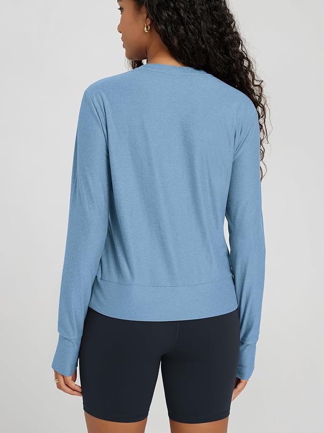 ODODOS Women's Long Sleeve Crewneck Tee - Ultra-Soft odSTRATUM Tech Performance T-Shirts UPF 50+ Daily Pullover Tops
