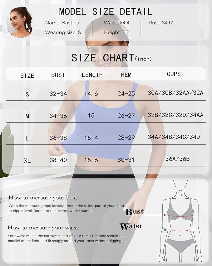 Everrysea Sports Bras for Women High Support Longline Workout Tank Tops Built in Bra Strappy Yoga Padded Crop Top
