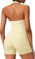 RXRXCOCO Halter Workout Sets for Women 2 Piece V Neck Tank Tops Hidden Scrunch Booty Shorts Gym Outfits with Pockets