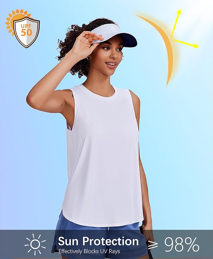 PINSPARK Workout Tank Tops Woman UPF 50+ Yoga Tanks Quick Dry Sleeveless Gym Shirts with Side Slits Loose Fit Athletic Top