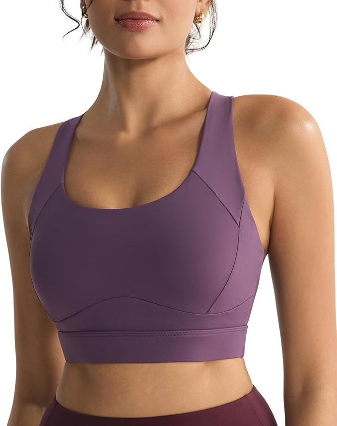 RUNNING GIRL Sports Bras for Women High Support,Racerback High Impact Grey Sports Bra Moulded Cup Workout Bra Push up