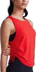 CRZ YOGA Pima Cotton Ruched Side Tank Tops for Women - Workout Athletic Casual Racerback Crewneck Loose Sleeveless Shirts
