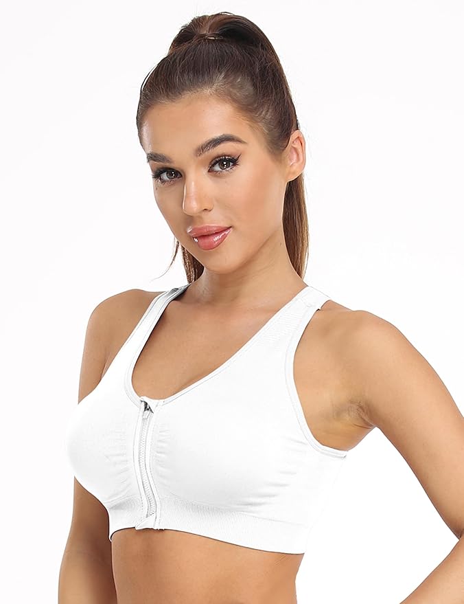 Women's Zip Front Sports Bra Wireless Post-Surgery Bra Active Yoga Sports Bras