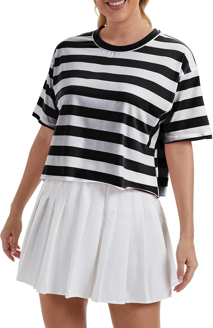 Women's Oversize Workout Crop Tops Casual Short Sleeve Drop Shoulder Boxy T-Shirts Roll Hem Basic Loose Yoga Running Tees