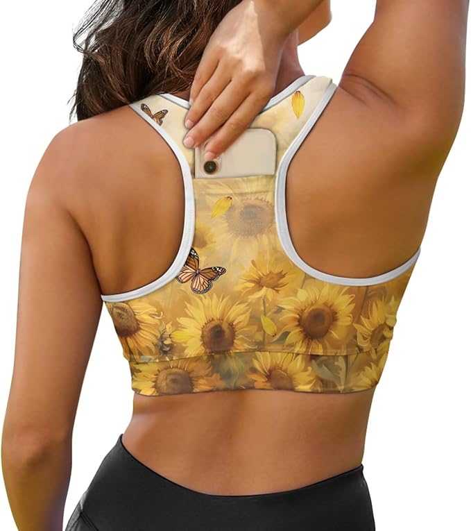4 Piece Gym Sets Women Racerback Sports Bra with Back Pocket, Matching Flare Yoga Pants And Sweatband