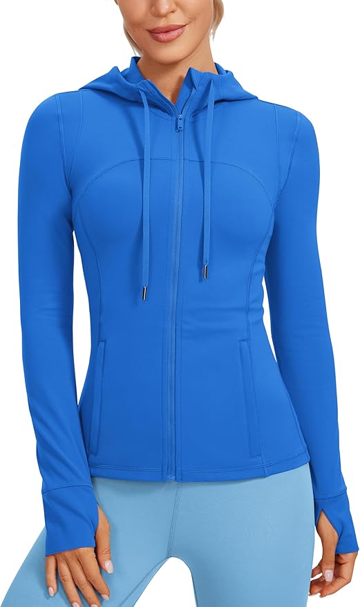 CRZ YOGA Butterluxe Hooded Athletic Jackets for Women - Full Zip Track Casual Tops with Thumb Holes Pockets