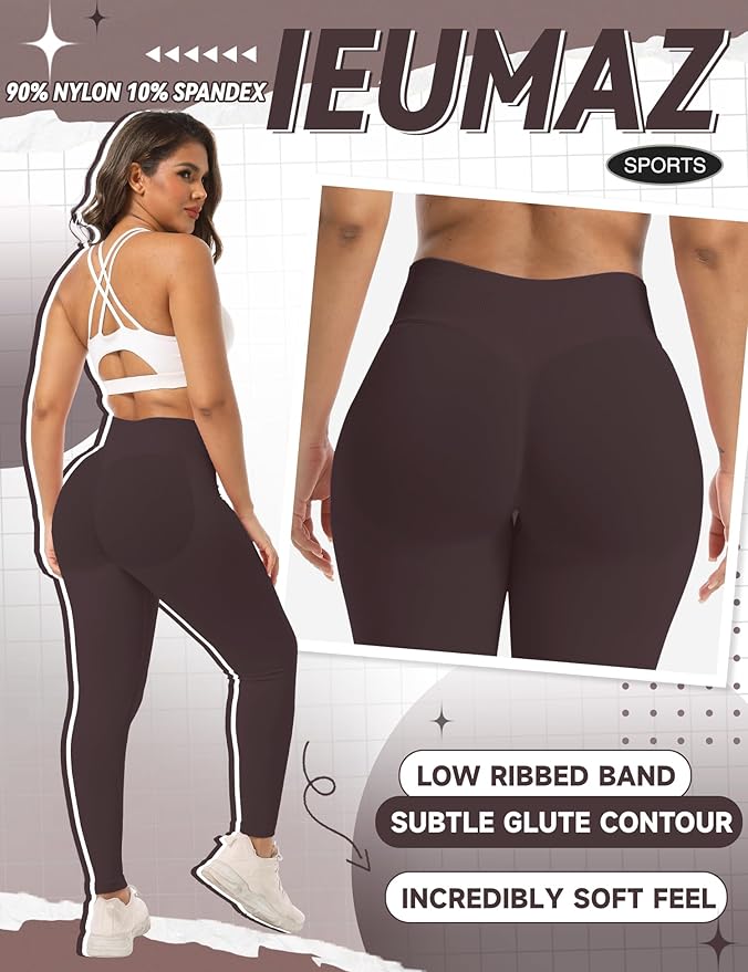 Ieumaz Scrunch Butt Lifting Leggings for Women Gym Seamless Workout Leggings Mid Low Waist Tummy Control Yoga Pants