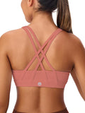 Women's Strappy Sports Bras Light Compression Crop Criss Cross Back Padded Workout Yoga Bra Supportive U Neckline