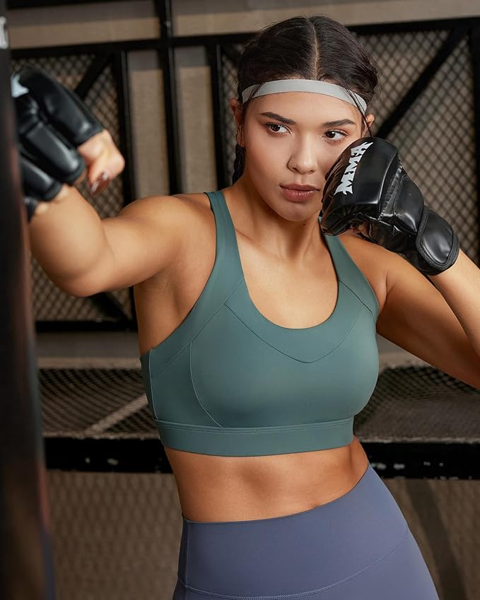 RUNNING GIRL Sports Bra for Women High Support, Molded Cup High Impact Sports Bras with Sewn in Pads Strappy Running Bra