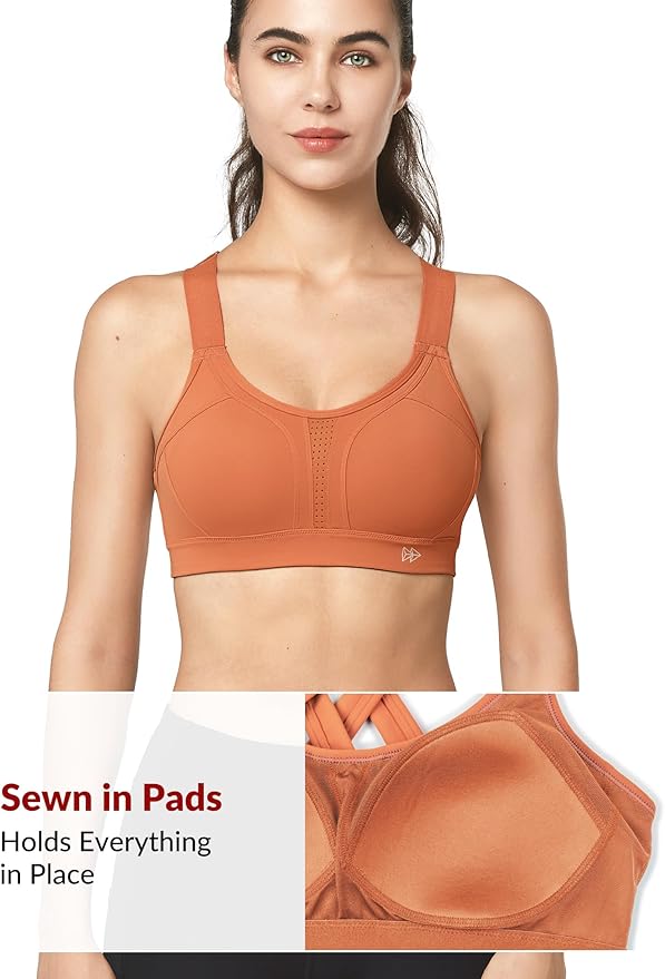 Yvette Sports Bra High Impact Adjustable Criss Cross Back, Full Support for Large Bust No Bounce